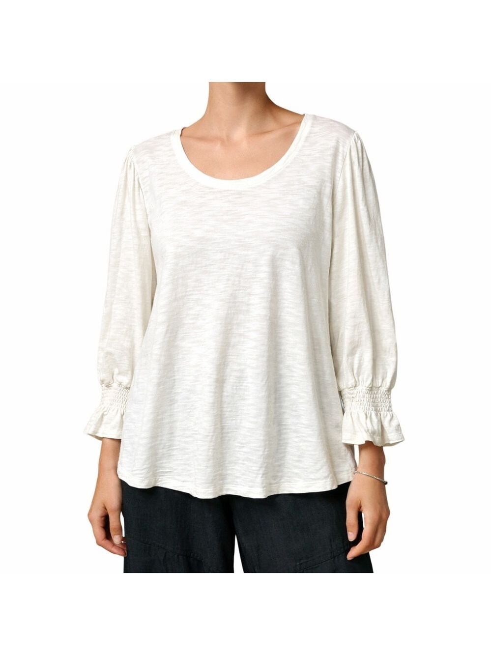 CHICO’S Cotton Modal Blend Slub Knit Long Sleeve Crew Neck White Top Sz XL